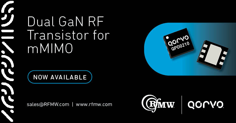The Qorvo QPD0210 dual transistor offers two 15W devices with operating range of 1800 to 2700 MHz 