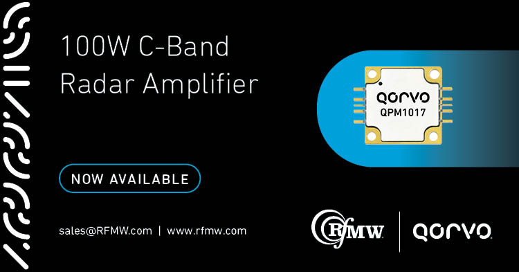 The Qorvo QPM1017 C-Band RF power amplifier offers 100W of pSat RF power from 5.7 to 7 GHz