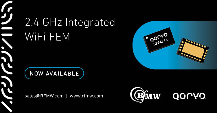 The Qorvo QPF4216 FEM is an energy efficient, high capacity device with a compact form factor for 802.11n-ax Wi-Fi systems needing minimal layout area. 