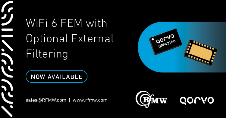 The Qorvo QPF4216B FEM delivers higher power and better throughput in Wi-Fi 802.11ax systems than competing devices. 