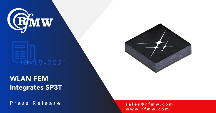 The Skyworks 2400 to 2500 MHz SKYA21040 Front-end Module (FEM) integrates a single-pole, triple-throw (SP3T) switch and low-noise amplifier (LNA) with a bypass mode in an ultra-compact package 