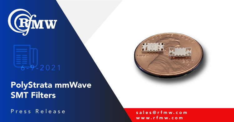 The Cubic Nuvotronics PSF26B04V2S, surface mount, mmWave, interdigital filter has a pass band of 24.0 to 28.0 GHz