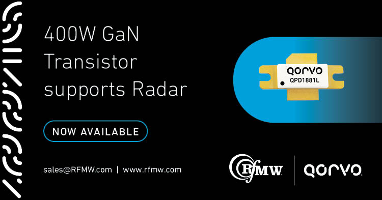 The Qorvo QPD1881L S-Band power transistor offers 400W from 2.7 to 2.9 GHz