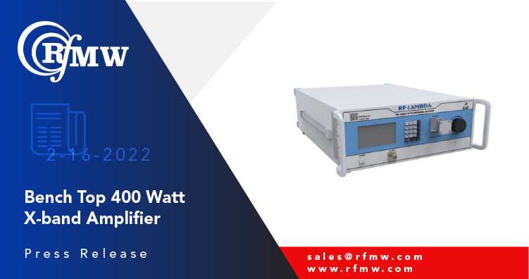 The RF-Lambda REMC08G11GE Solid State Power Amplifier delivers up to 55 dBm of saturated power output over a range of 8 to 11 GHz with 56 dB of gain.